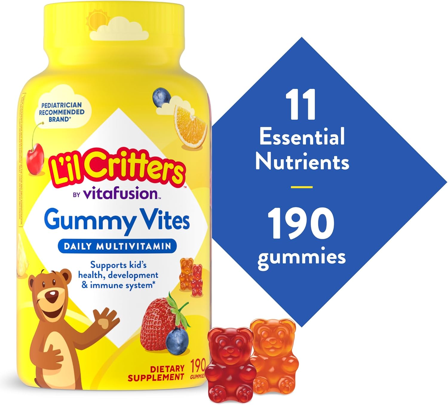 L'il Critters Gummy Vites Kids Multivitamin | 190 Gummies | with Vitamins A, B, C, D, E |