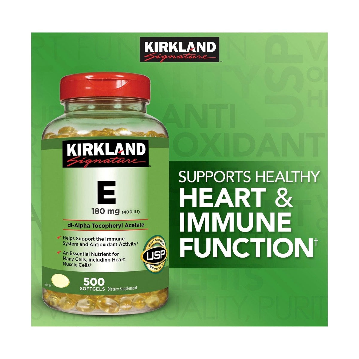 Vitamina E de la Marca Kirkland 500 pastillas liquidas