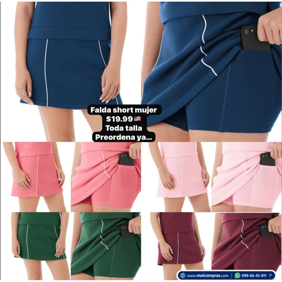 Falda short deportiva con bolsillo para mujer