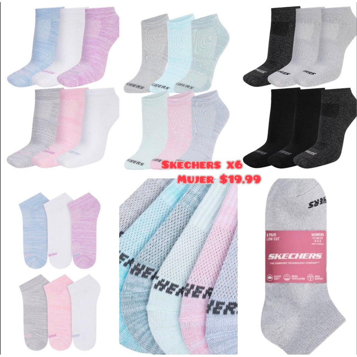 Pack x6 medias Skechers para mujer