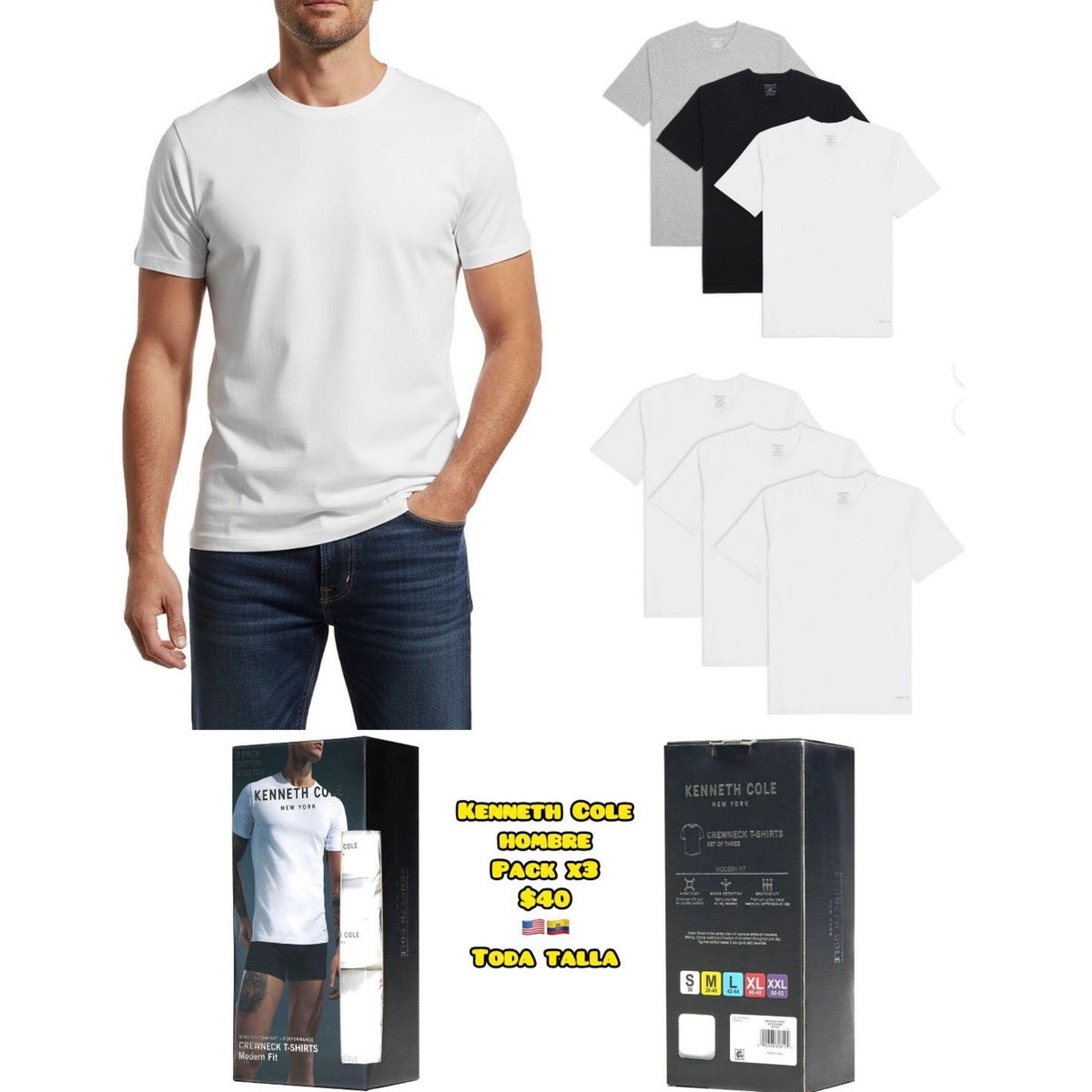 Pack x3 camisetas Kenneth Cole para hombre