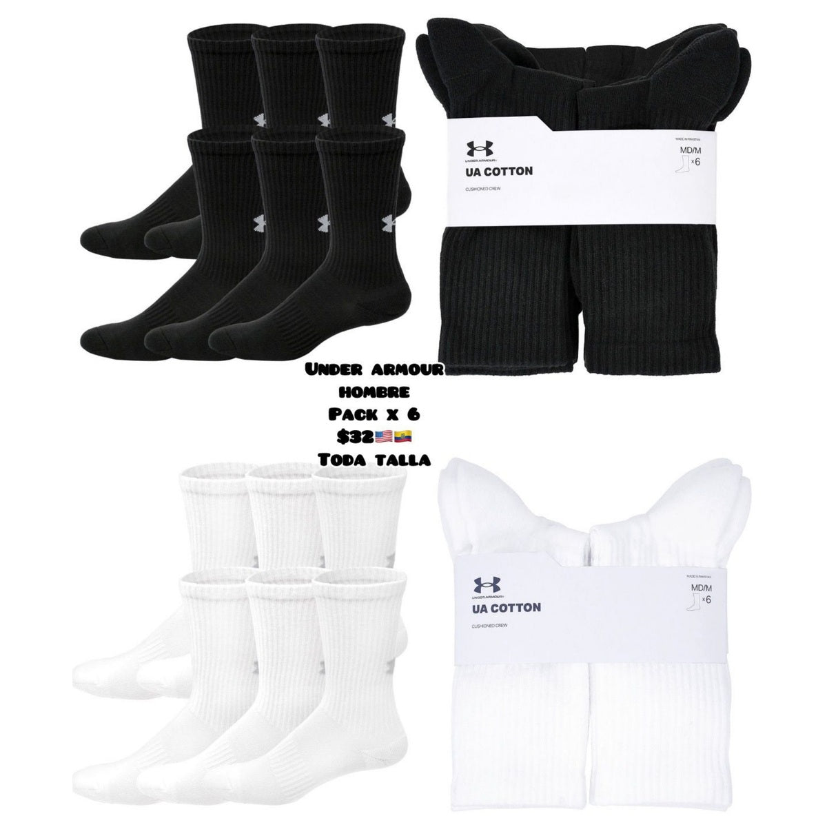 Pack x6 medias altas Under Armour para hombre