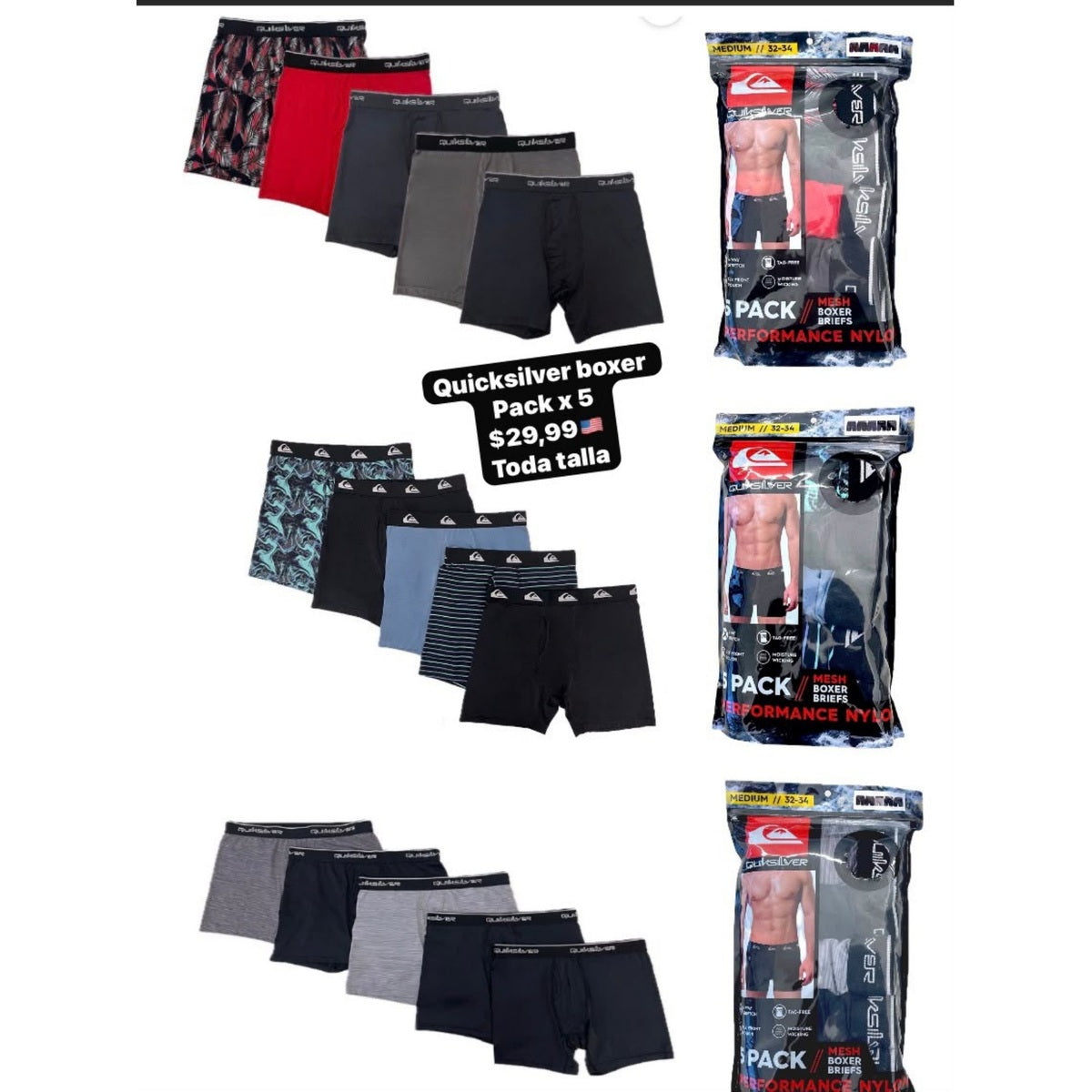 Pack x5 bóxeres Quiksilver para hombre