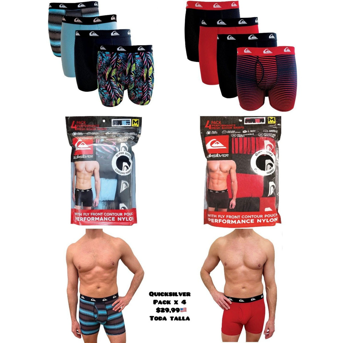 Pack x4 bóxeres Quiksilver para hombre