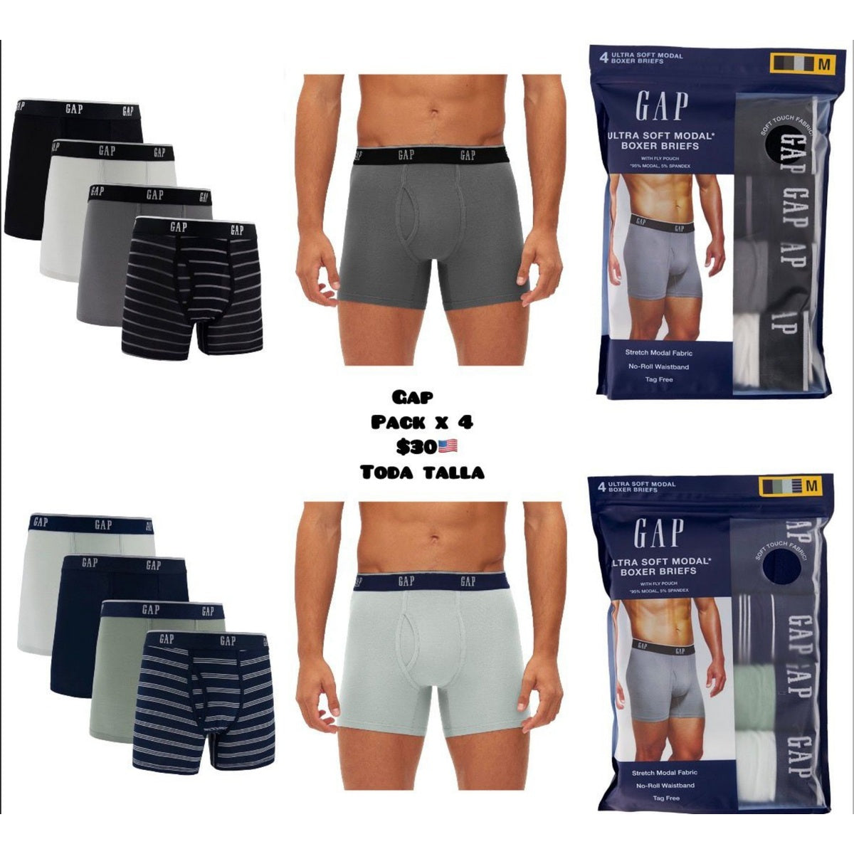 Pack x4 bóxeres Gap para hombre