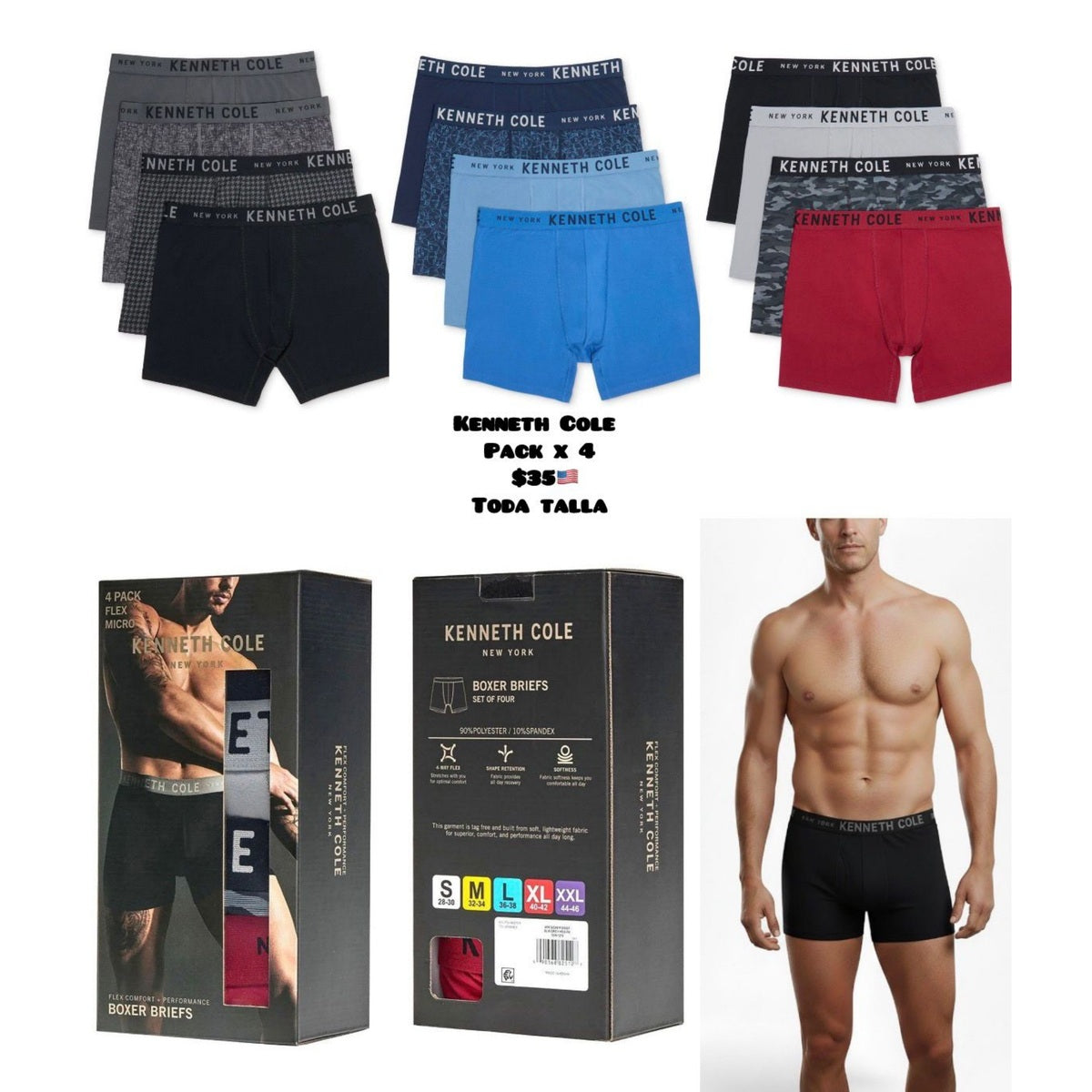 Pack x4 bóxeres Kenneth Cole para hombre
