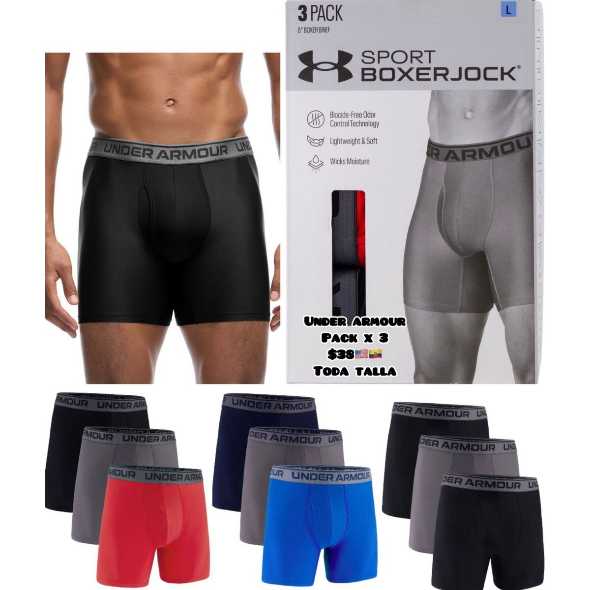 Pack x3 bóxeres Under Armour para hombre