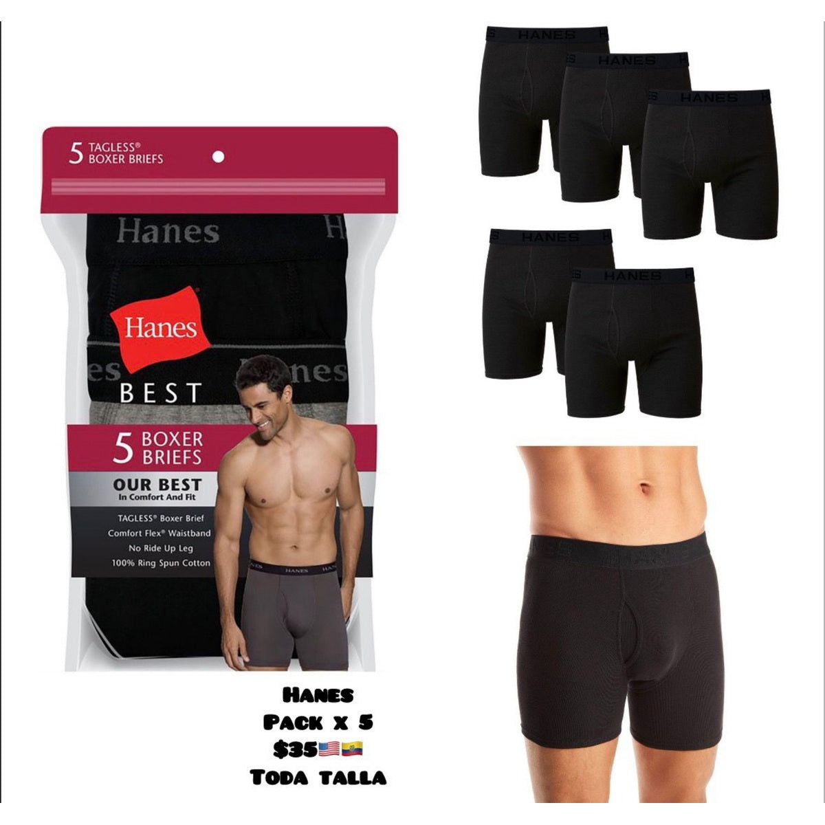 Pack x5 bóxeres Hanes para hombre