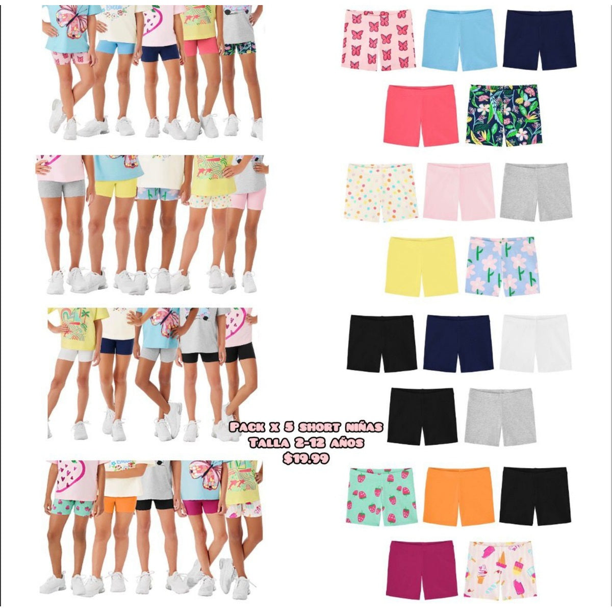 Pack x5 shorts para niña