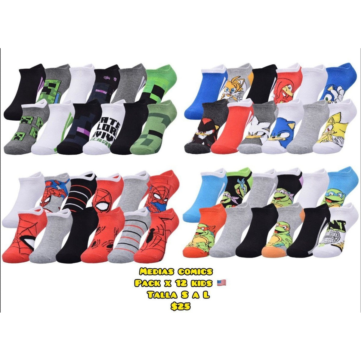 Pack x12 medias de personajes para niño