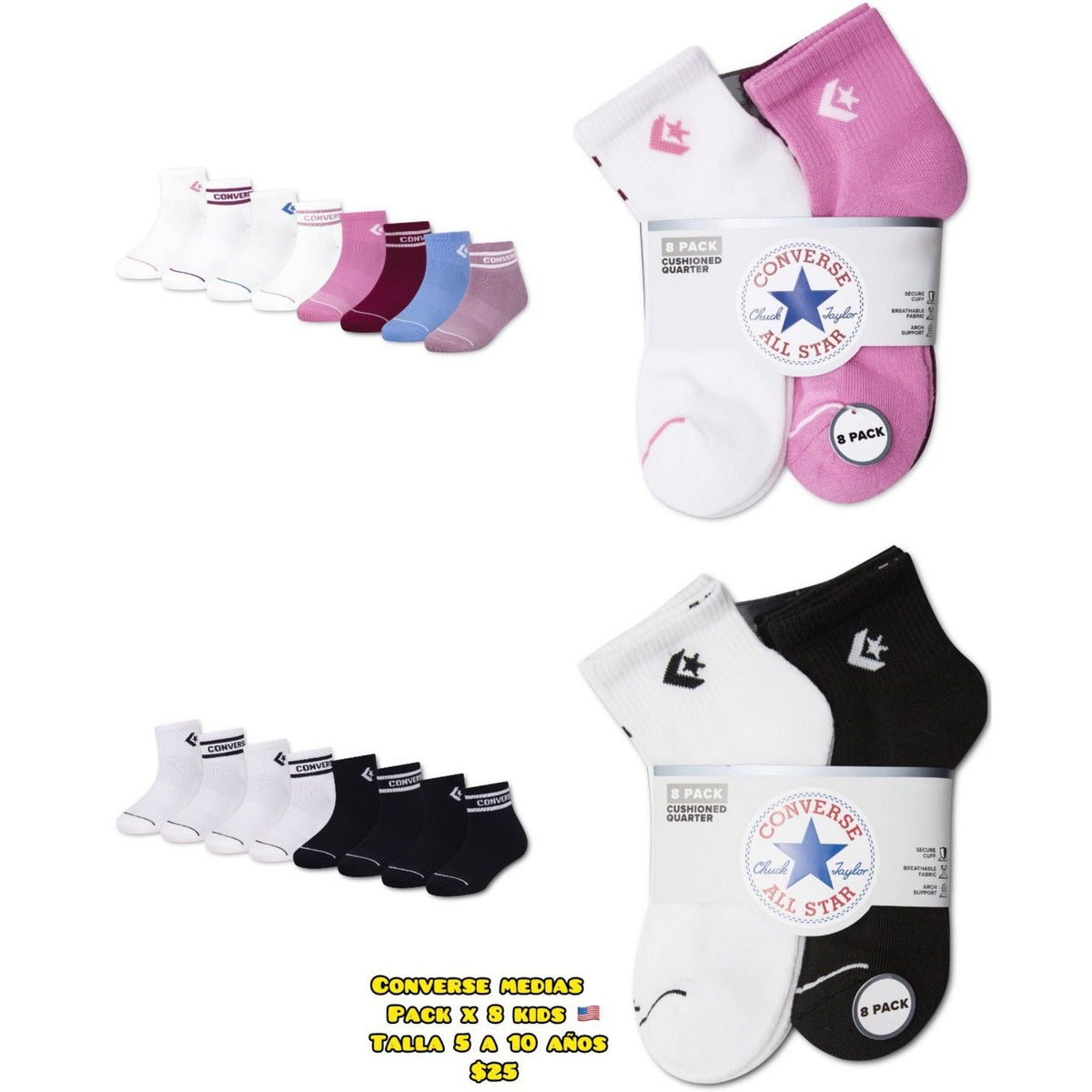 Pack x10 medias Converse para niños
