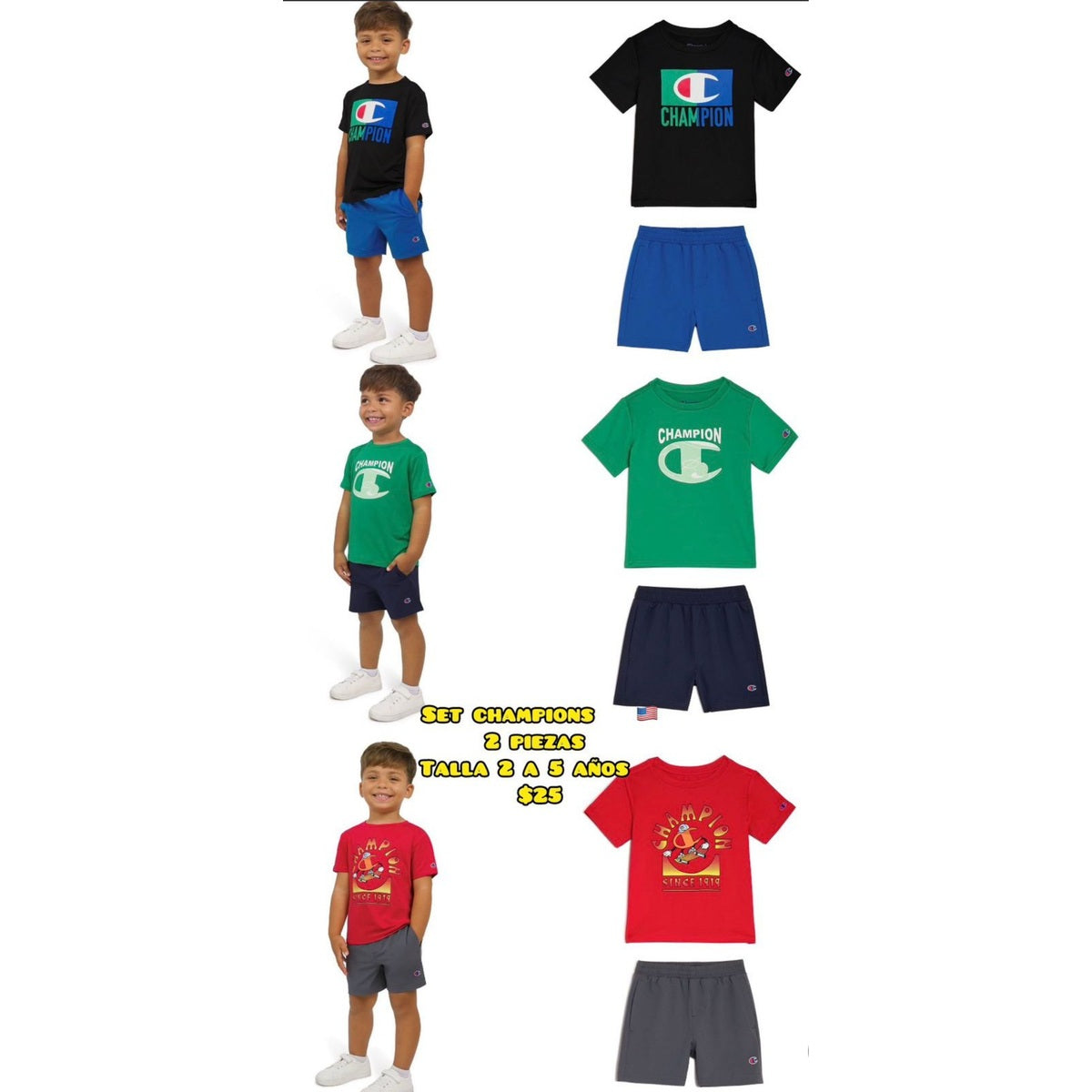 Pack x2 conjuntos Champion para niño pequeño