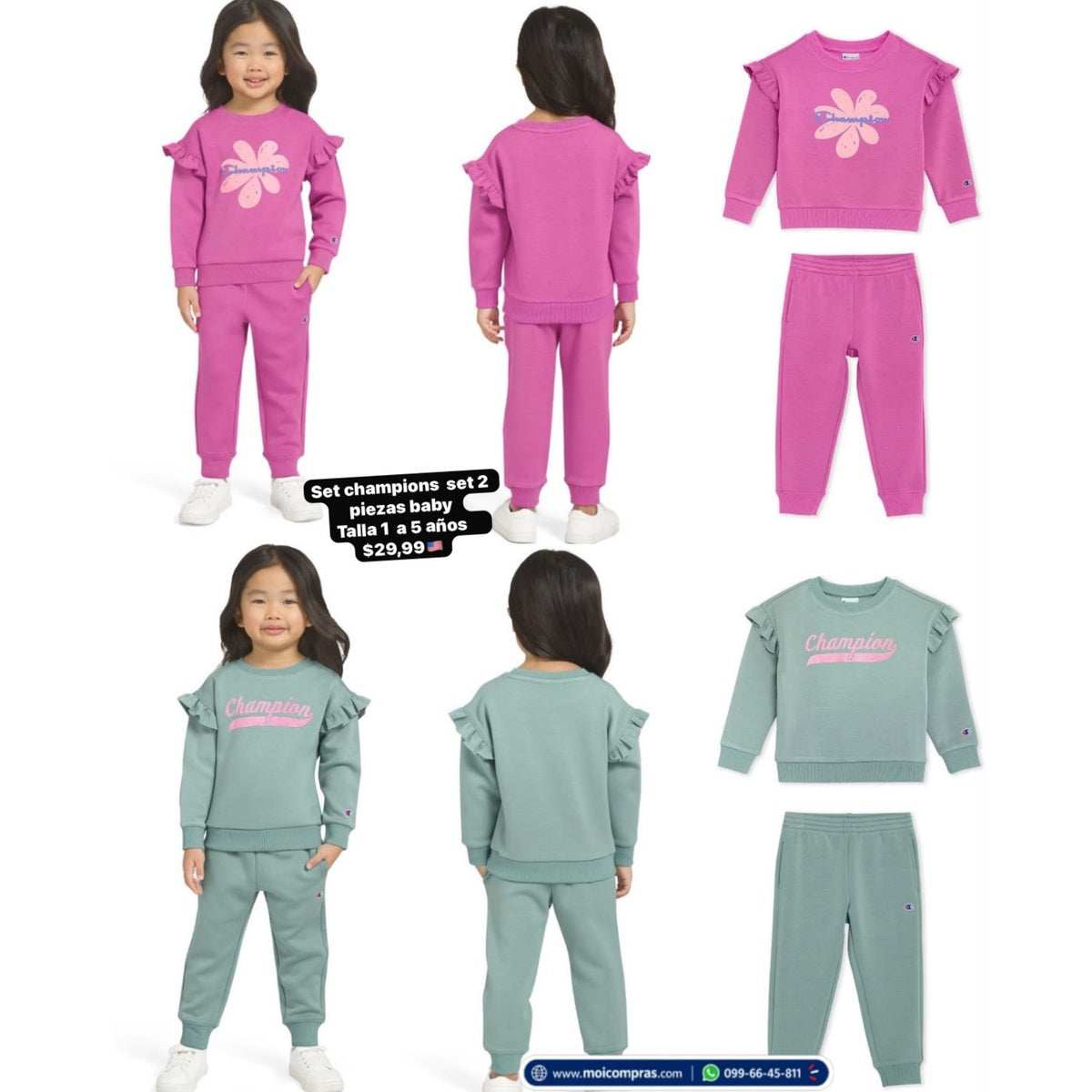 Set x2 piezas Champion para niña pequeña