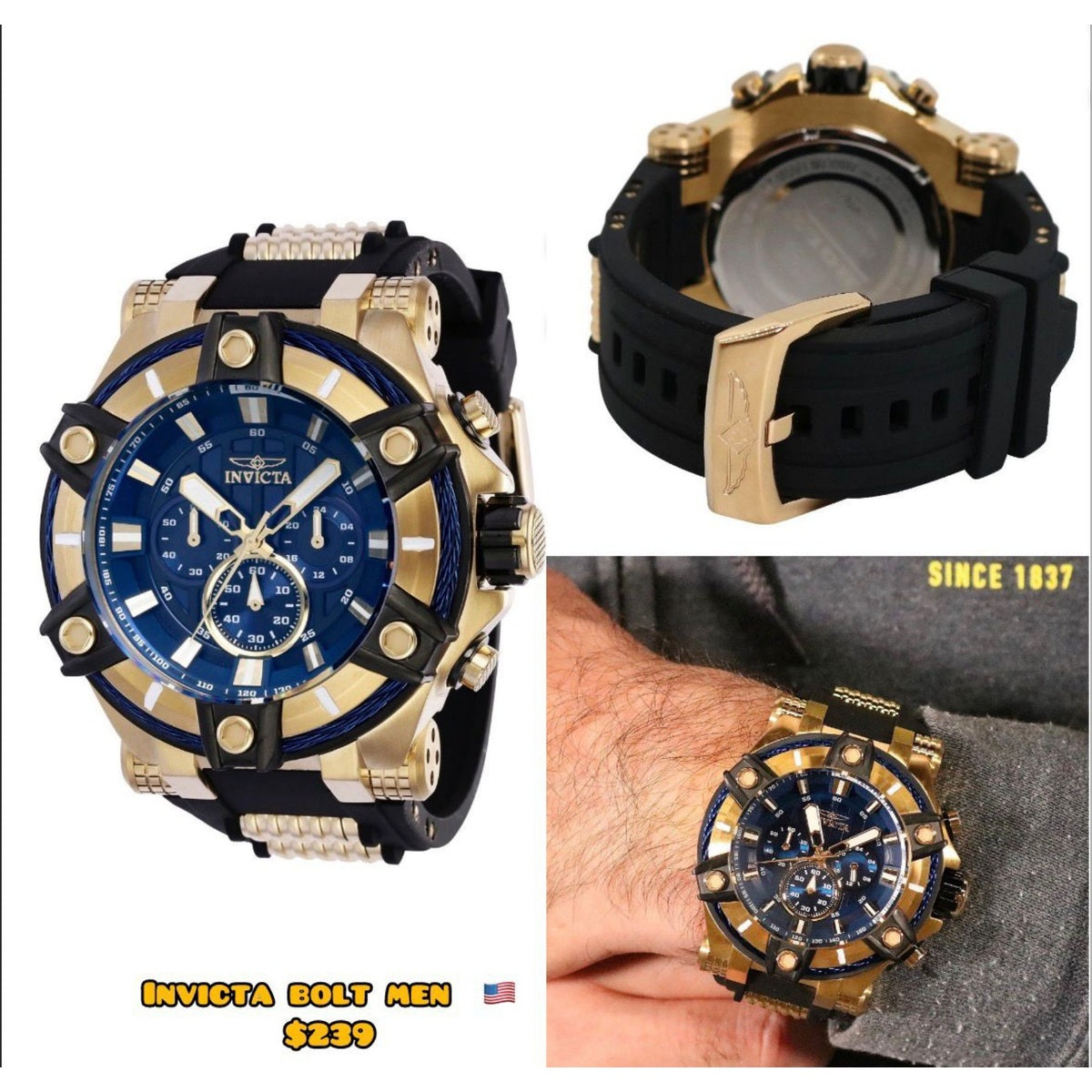 Reloj Invicta Bolt azul y dorado para hombre