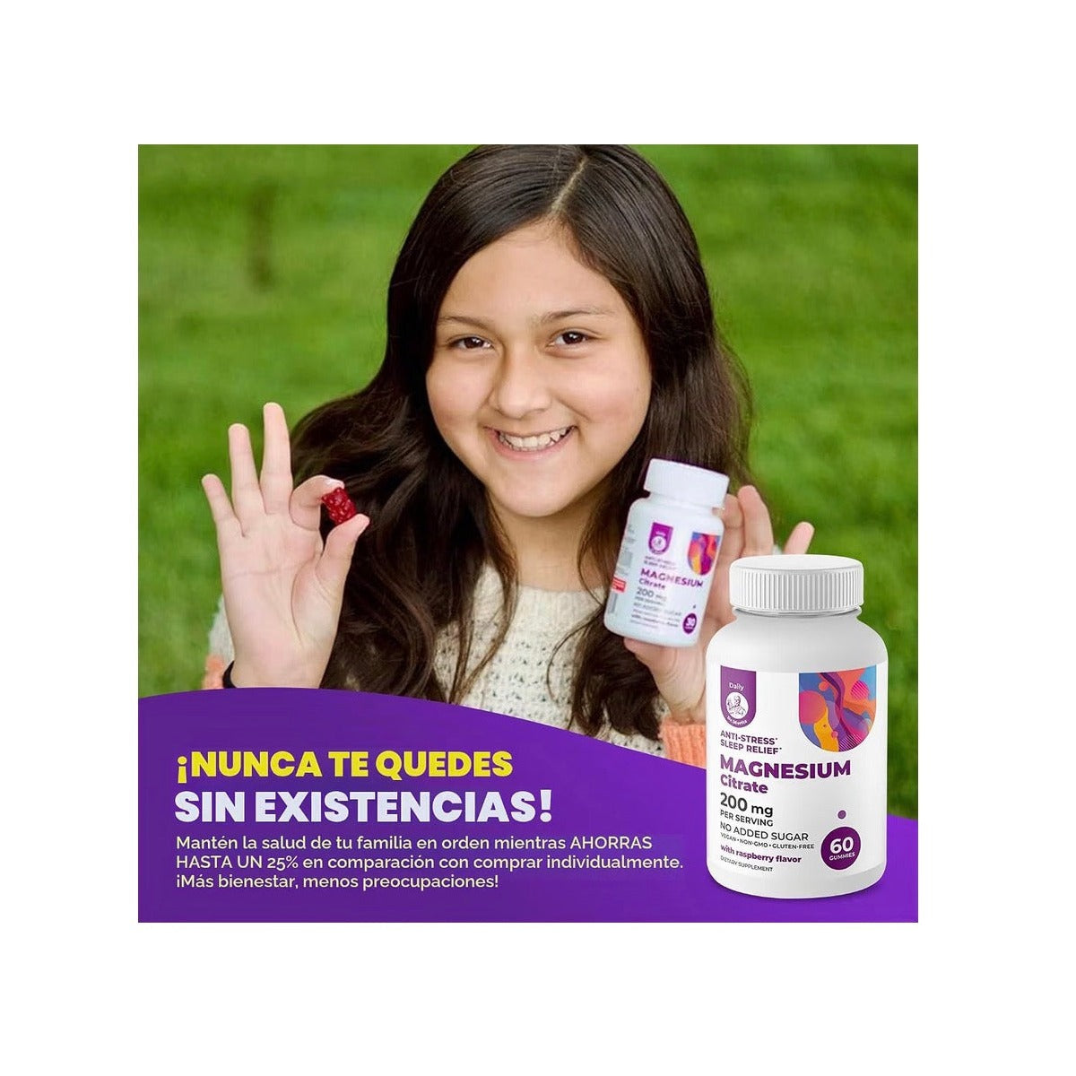 DR. MORITZ Gomitas de citrato de magnesion gomitas calmantes de  200 mg para niños grandes o adultos de sabor frambuesa (60 unidades) - Sin azúcar añadido.