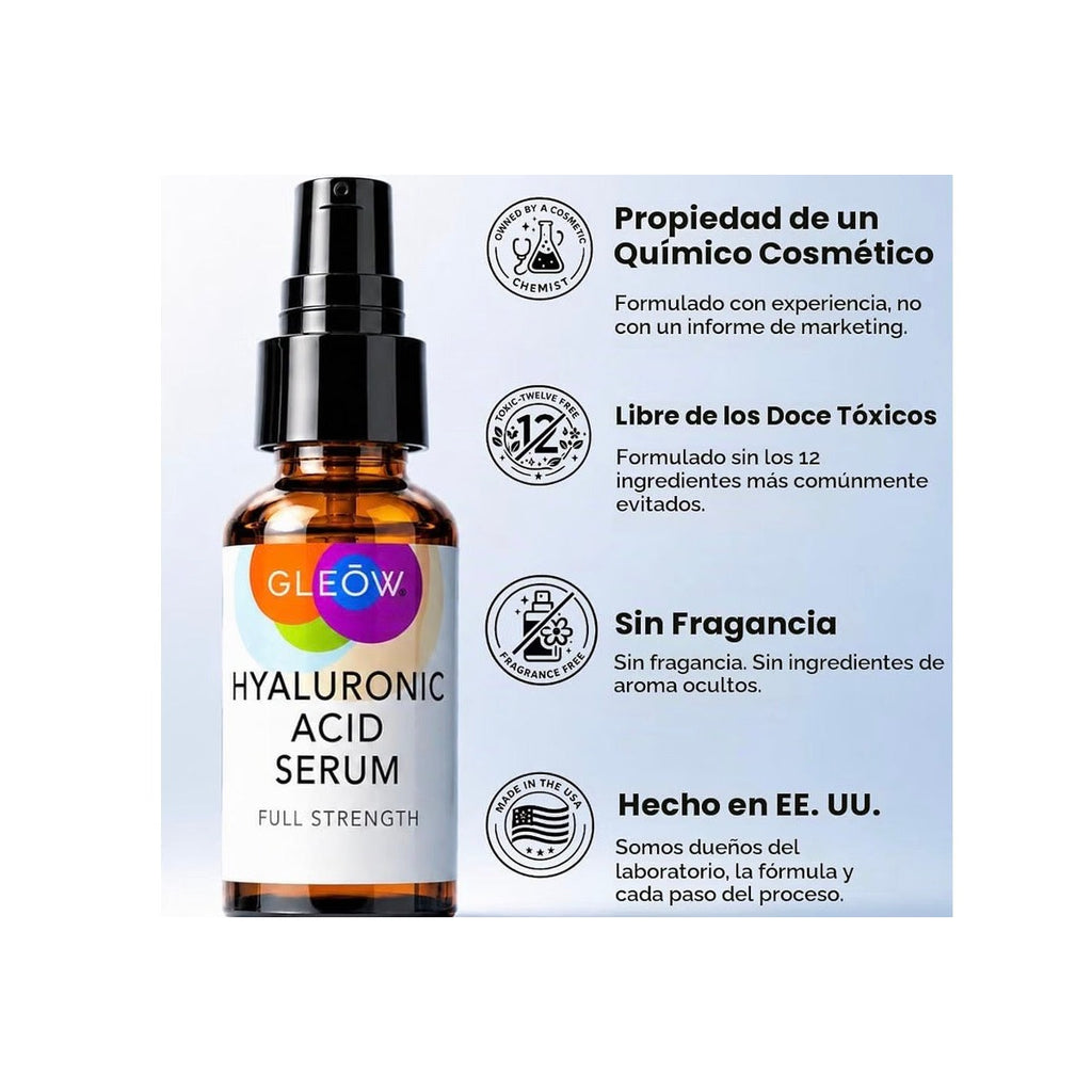 GLEOW Nuevo suero de ácido hialurónico puro 2024 para la cara, suero hidratante para mujeres, suero facial puro de ácido hialurónico para mujeres, suero facial para piel seca con manchas oscuras.