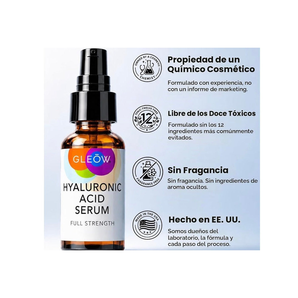 GLEOW Nuevo suero de ácido hialurónico puro 2024 para la cara, suero hidratante para mujeres, suero facial puro de ácido hialurónico para mujeres, suero facial para piel seca con manchas oscuras.
