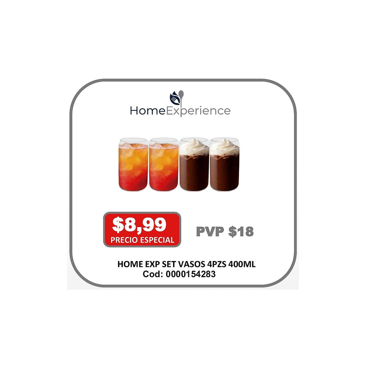 HOME EXP SET VASOS 4PZS 400ML