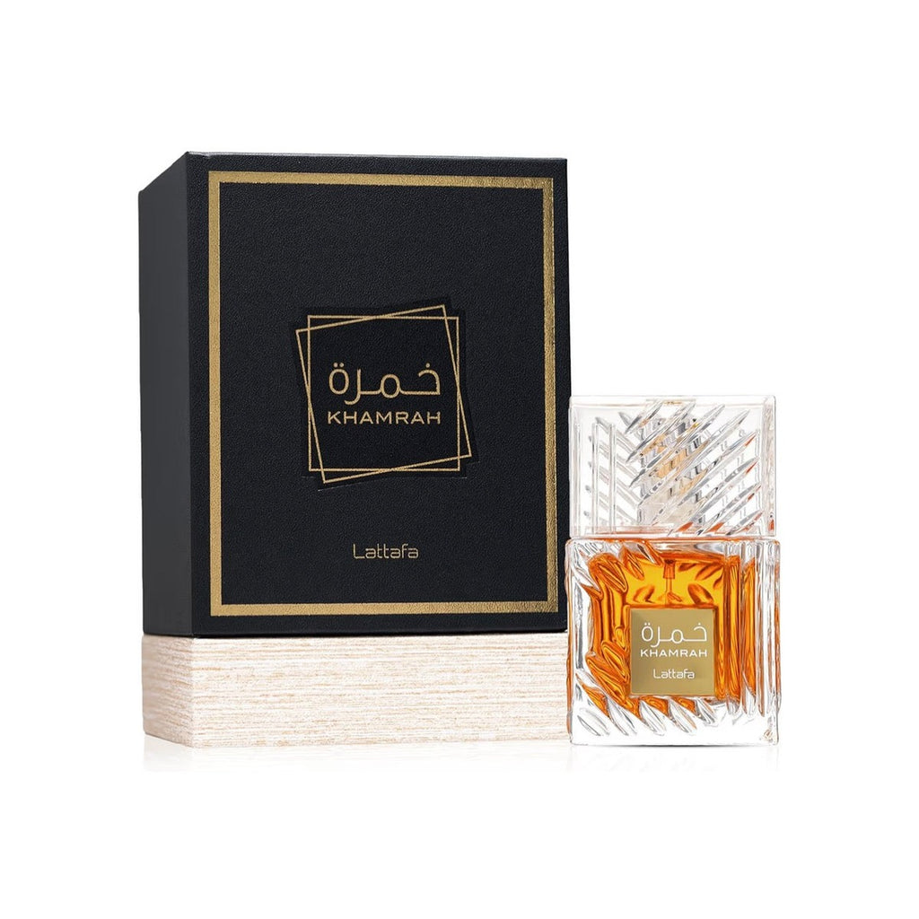Lattafa Khamrah - Vainilla, picante cálido, ámbar, canela - Perfume Eau de Parfum de larga duración, 3.40 onzas / 100 ml