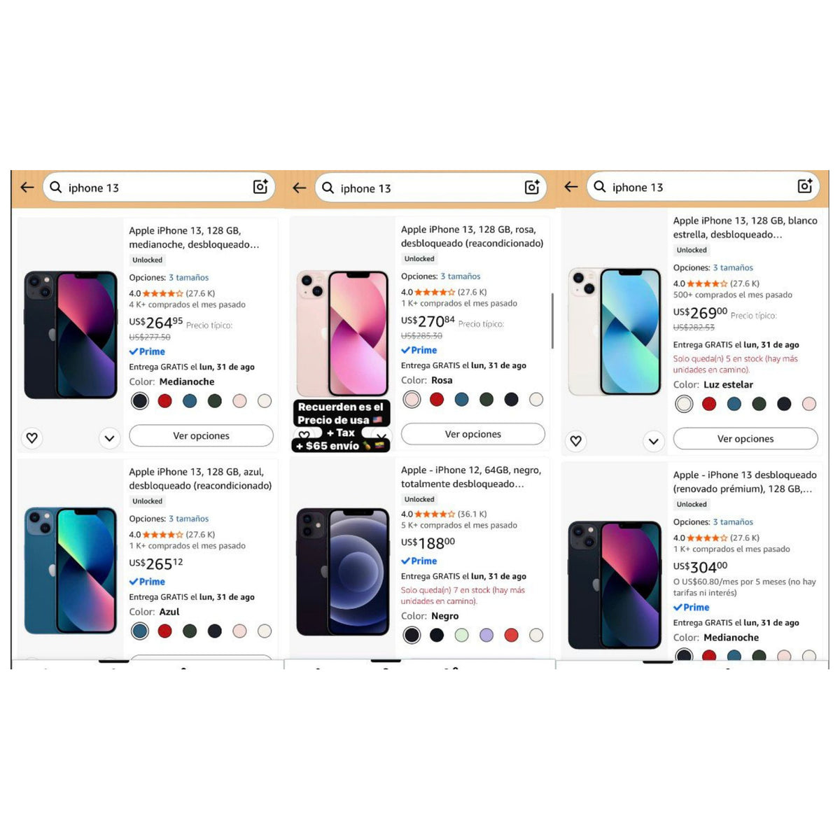 iPhone 13 - Precio USA + Tax + $55 envío