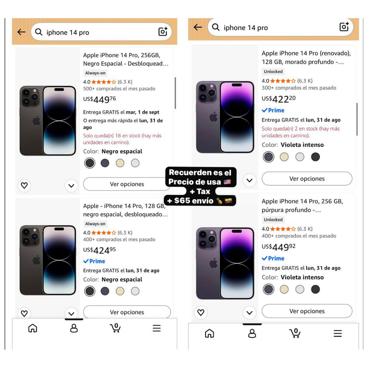 iPhone 14 Pro - Precio USA + Tax + $55 envío