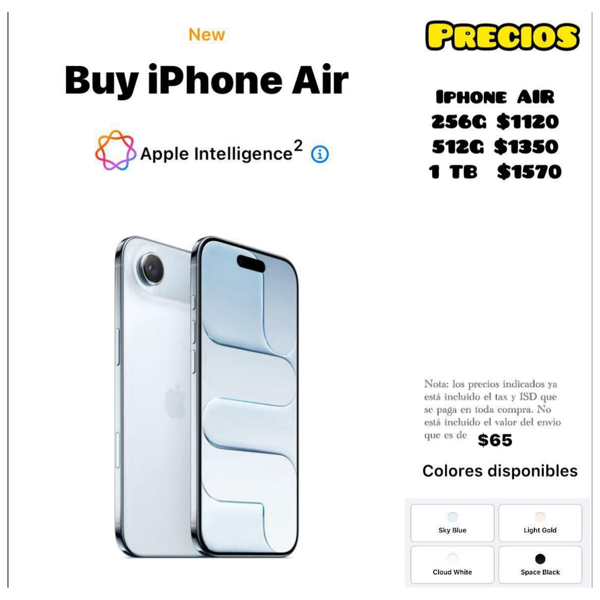 iPhone Air - Precio USA + Tax + $55 envío