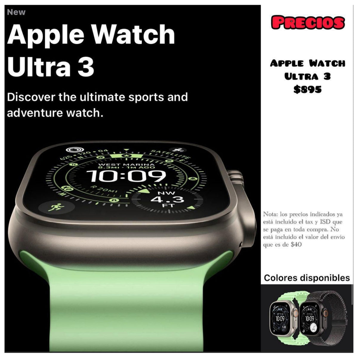 Apple Watch Ultra 3 - Precio USA + Tax + $35 envío