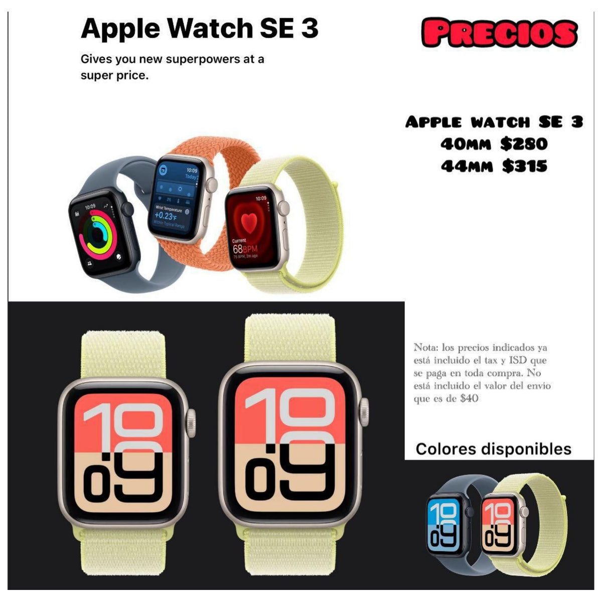 Apple Watch SE 3 - Precio USA + Tax + $35 envío