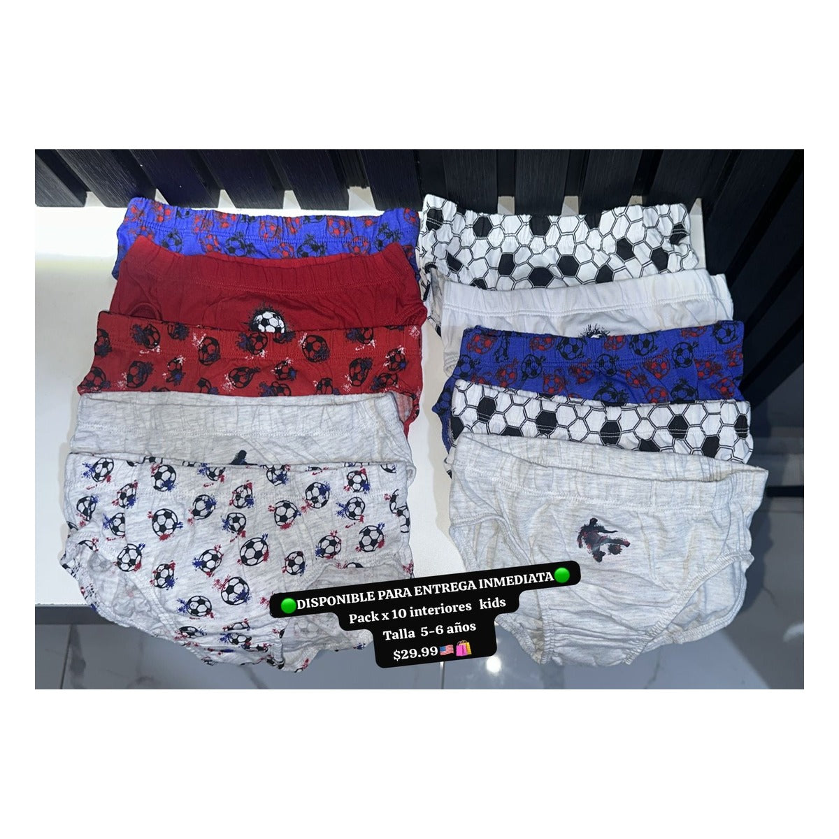 Pack x 10 interiores algodón talla 5 a 6 años