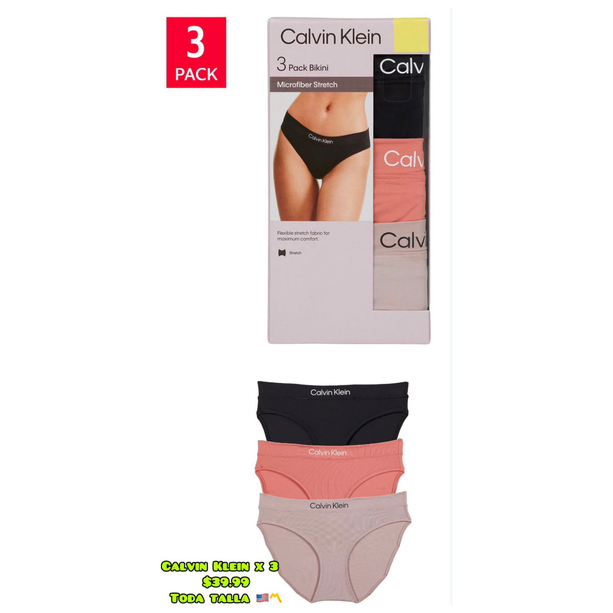 Calvin Klein Pack x3 bikinis - Mujer