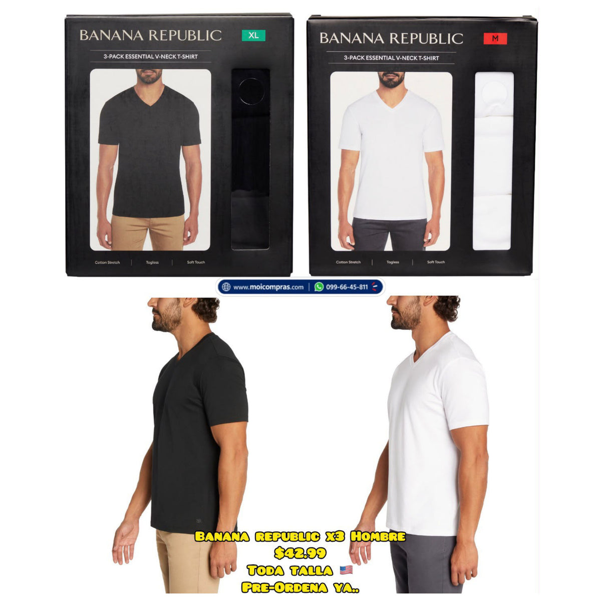 Banana Republic Pack x3 camisetas cuello V - Hombre