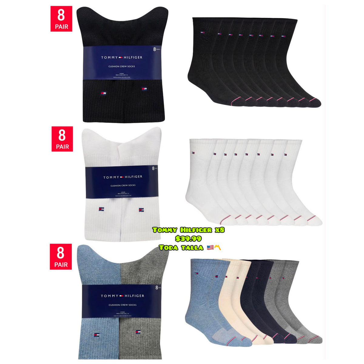 Tommy Hilfiger Pack x8 medias - Hombre