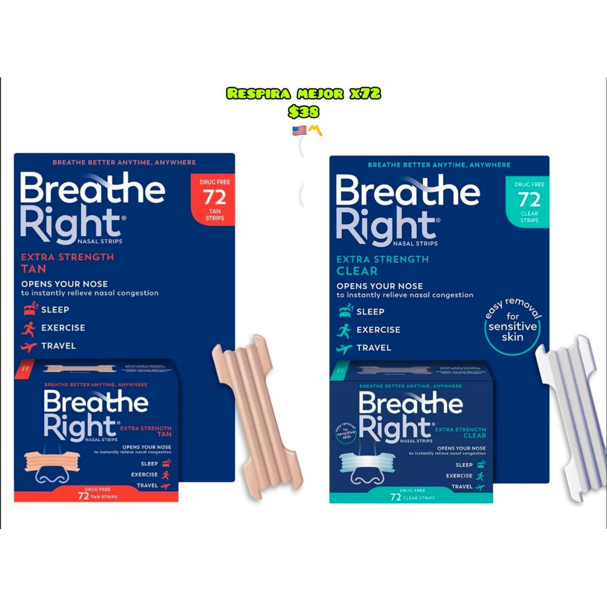 Tiras nasales Breathe Right x72