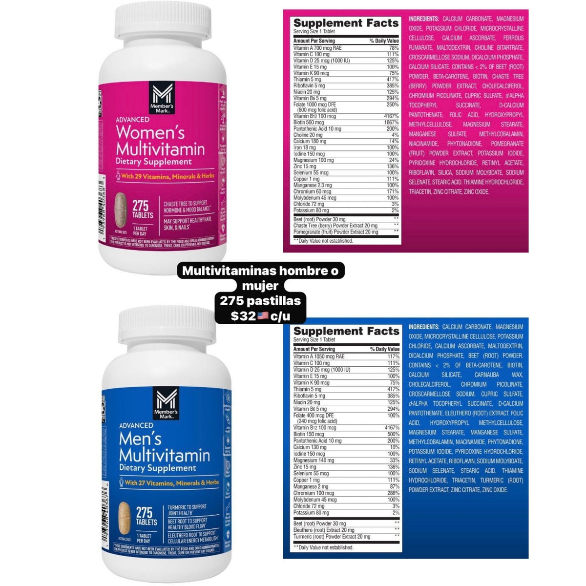 Multivitamínico Member’s Mark adulto x275