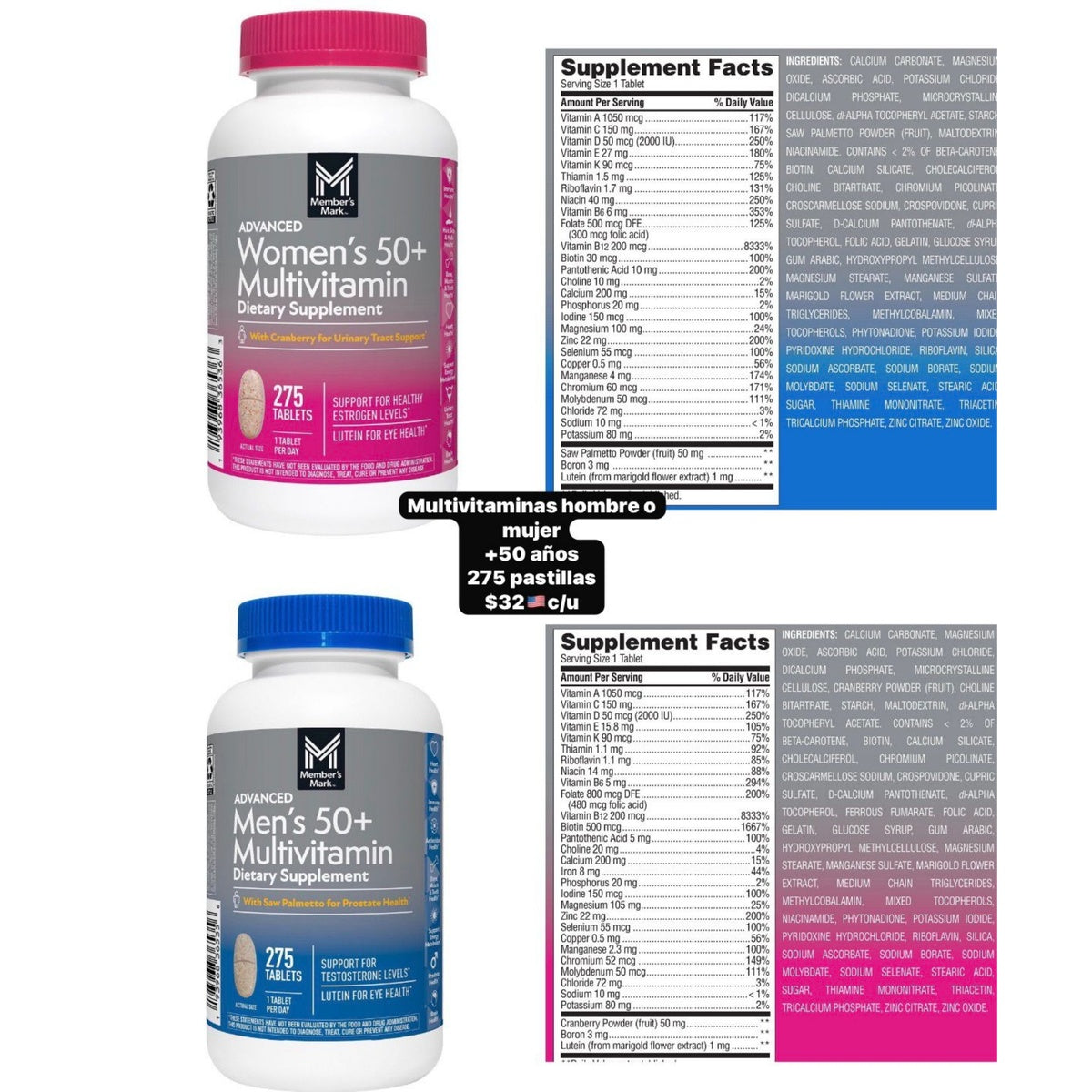 Multivitamínico Member’s Mark 50+ x275