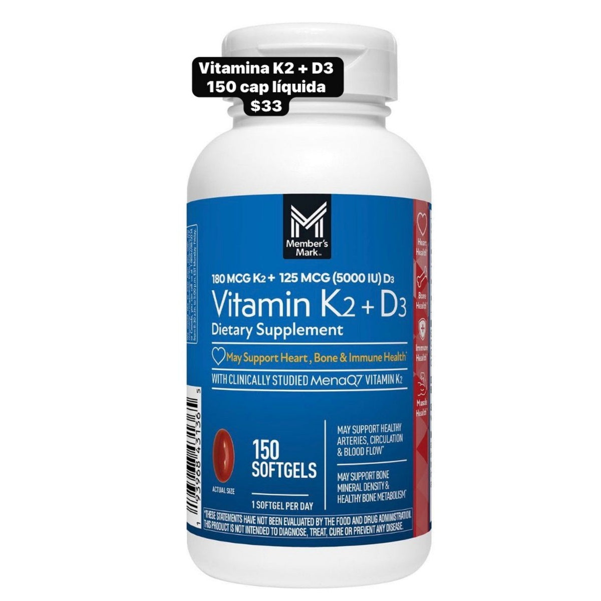 Member’s Mark Vitamina K2 + D3 x150