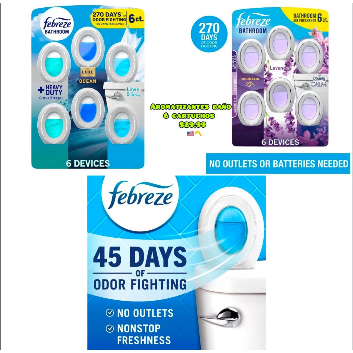 Febreze aromatizantes para baño x6