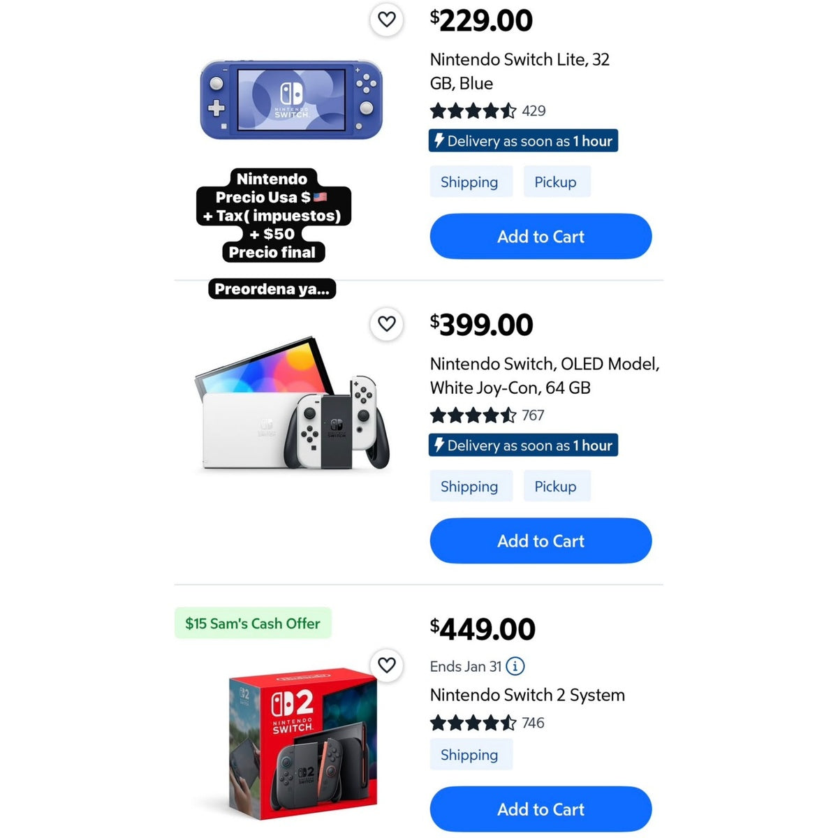 Nintendo Switch - Precio USA + Tax + $50 envío