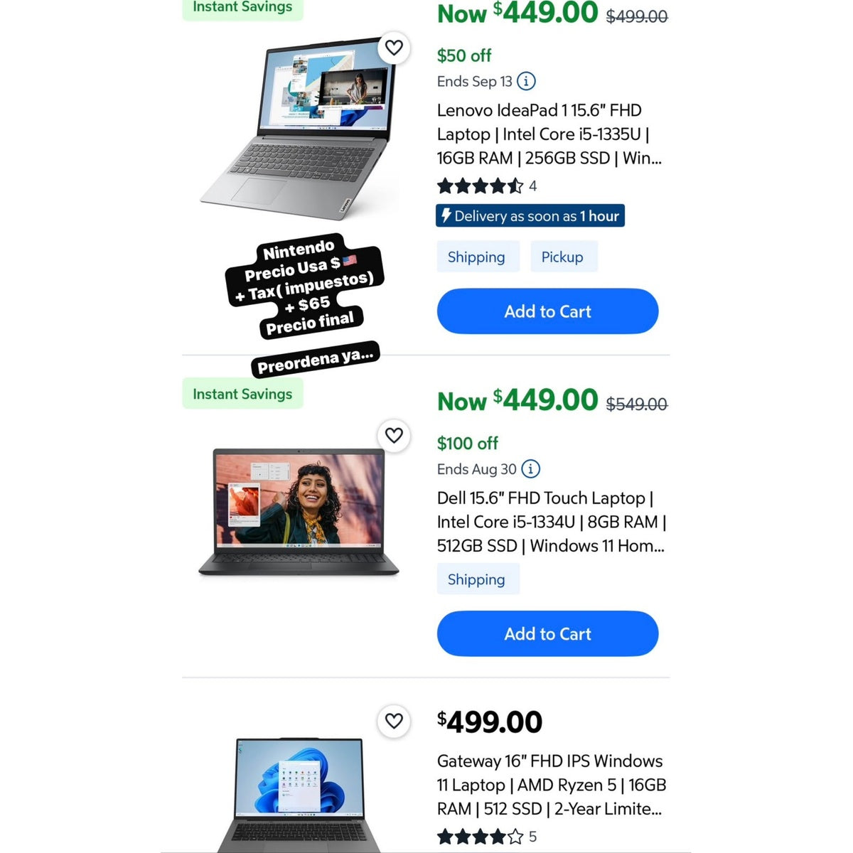 Laptops ASUS, Dell y Gateway - Precio USA + Tax + $65 envío