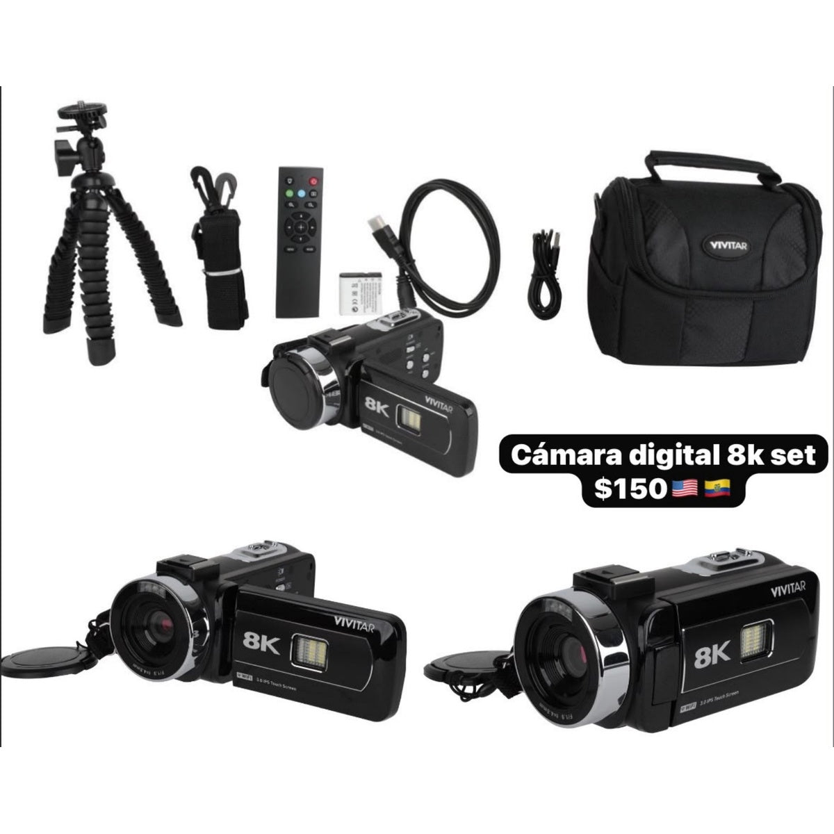 Cámara digital 8K con accesorios