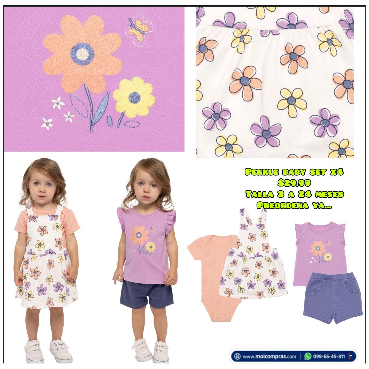 Set Pekkle bebé x4 floral - Moi Compras