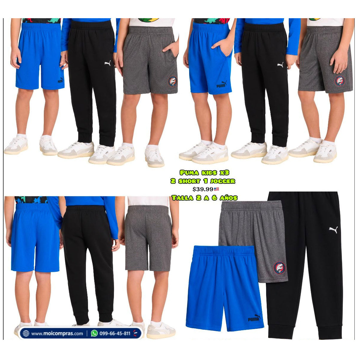 Pack Puma infantil x3 - shorts y jogger azul - Moi Compras