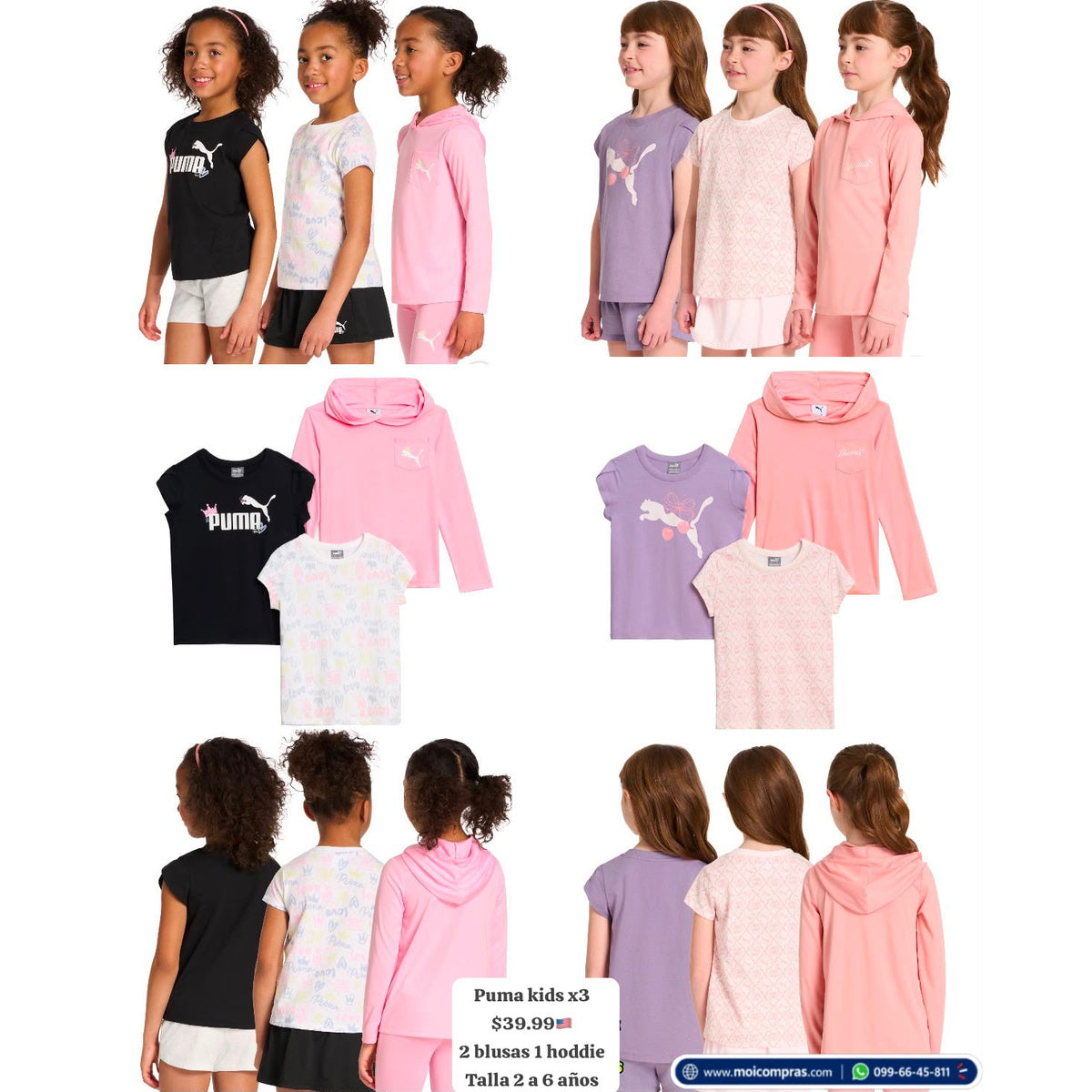 Pack Puma niña x3 - camisetas y hoodie - Moi Compras