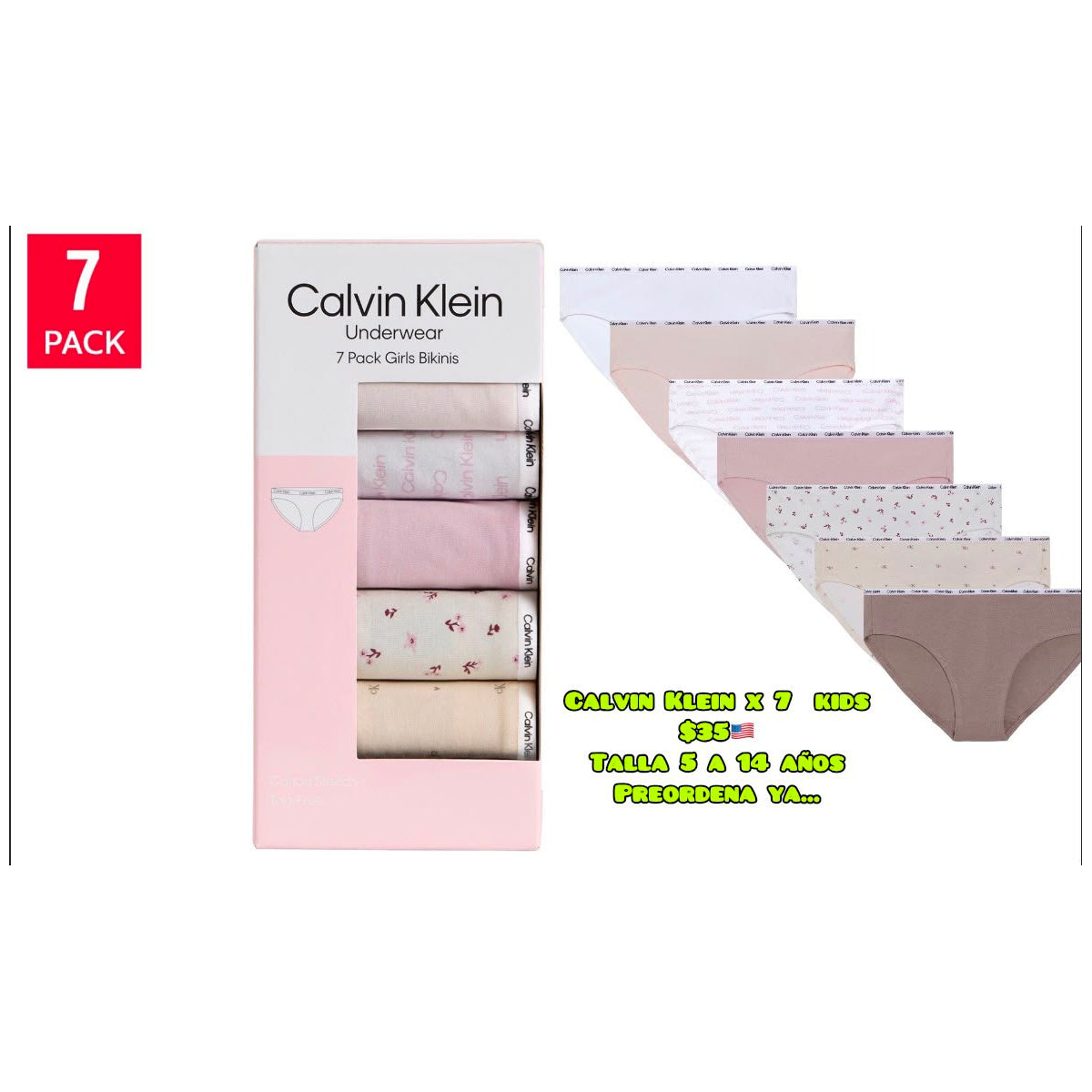 Calzones Calvin Klein niña x7 - Moi Compras