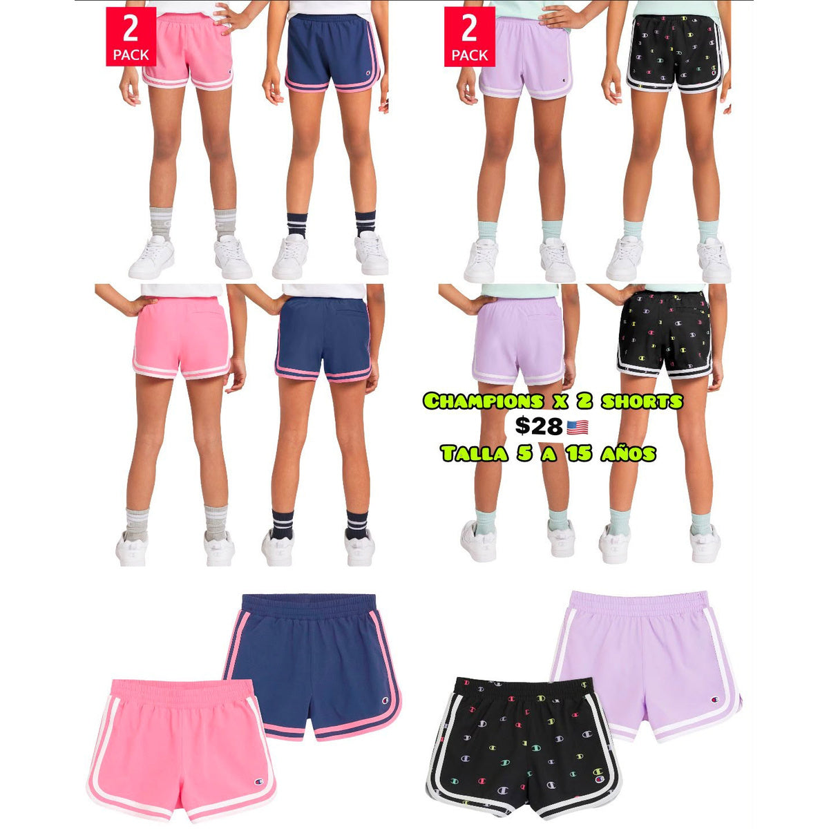Shorts Champion niña x2 - Moi Compras
