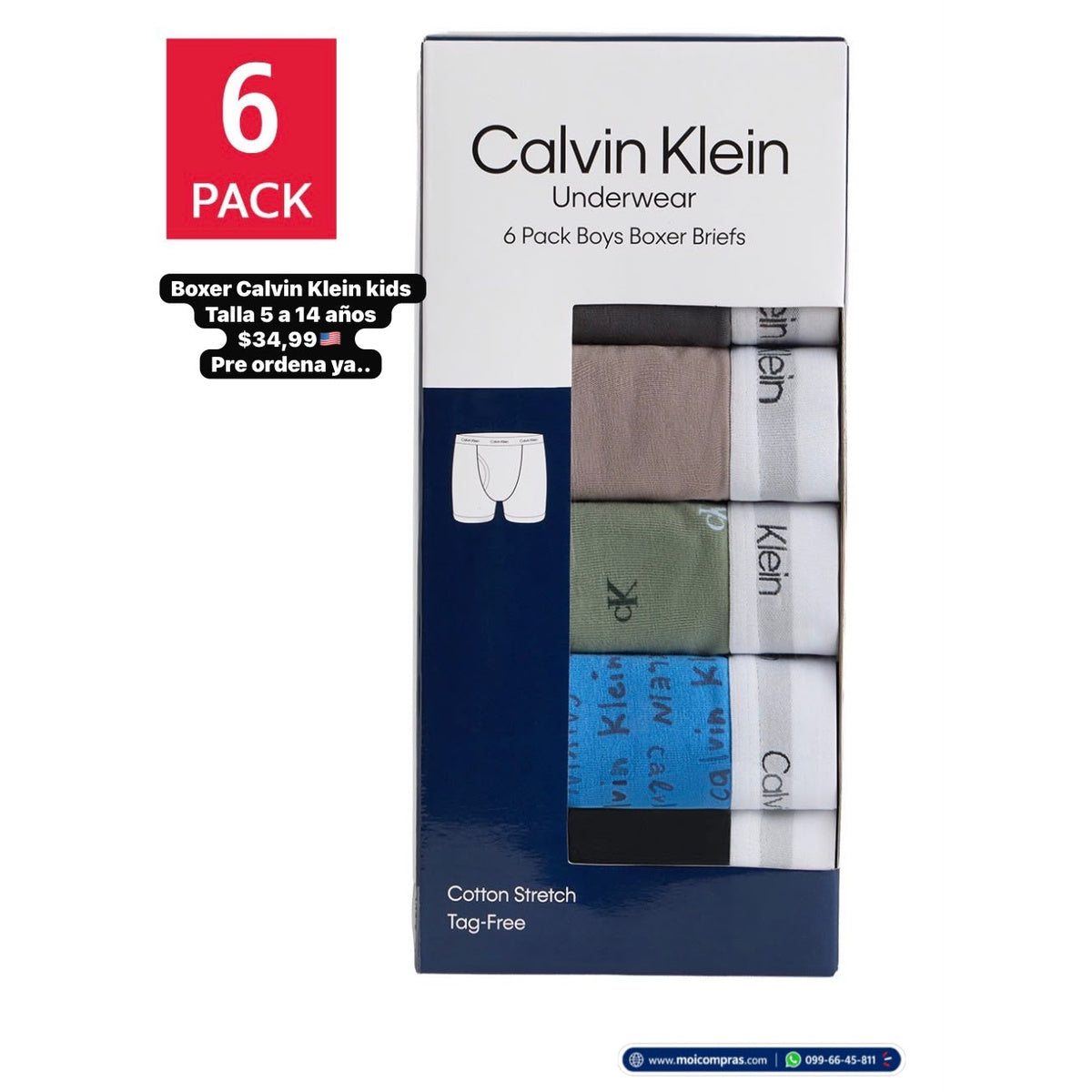 Bóxeres Calvin Klein niño x6 - Moi Compras