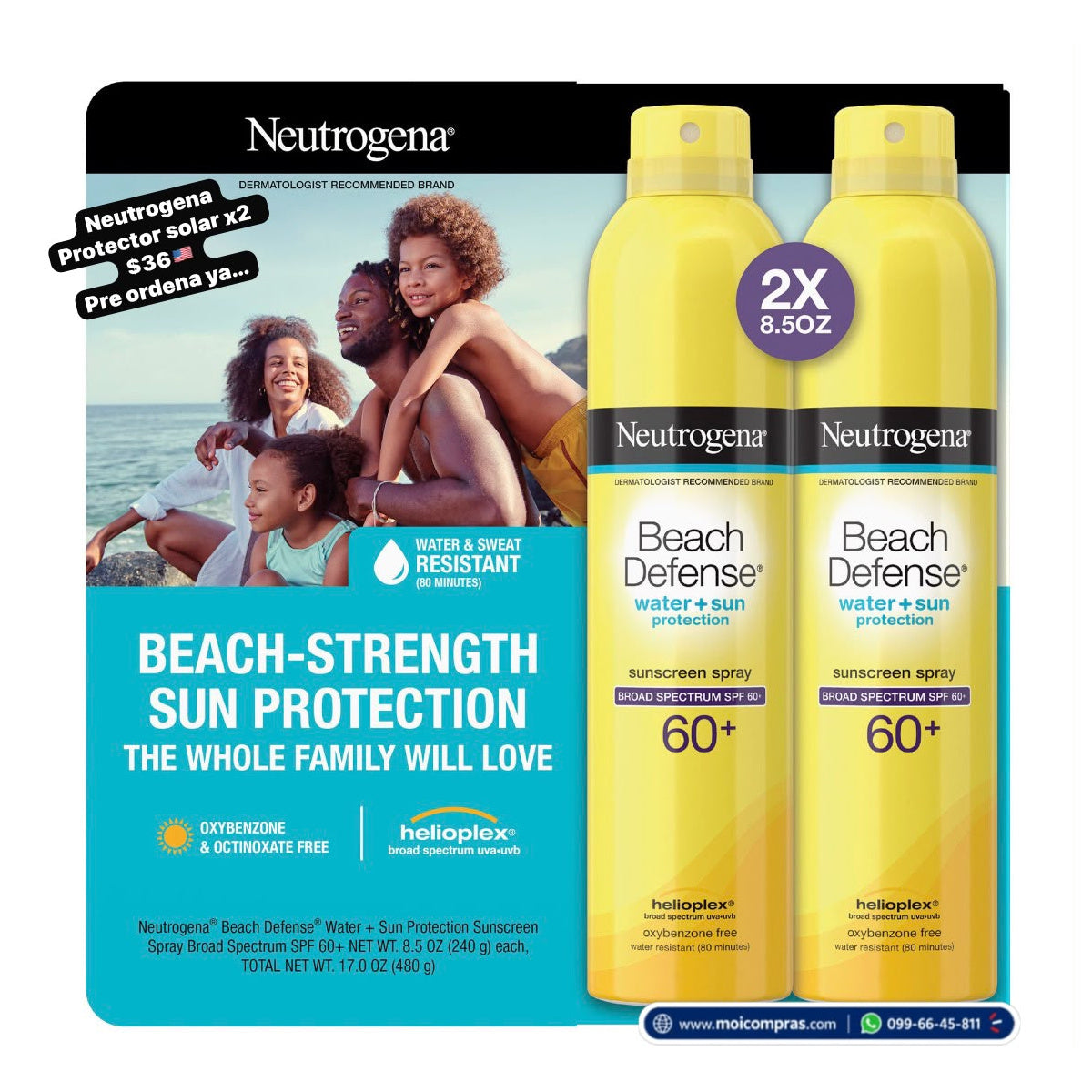 Protector solar Neutrogena Beach Defense SPF 60 x2 - Moi Compras