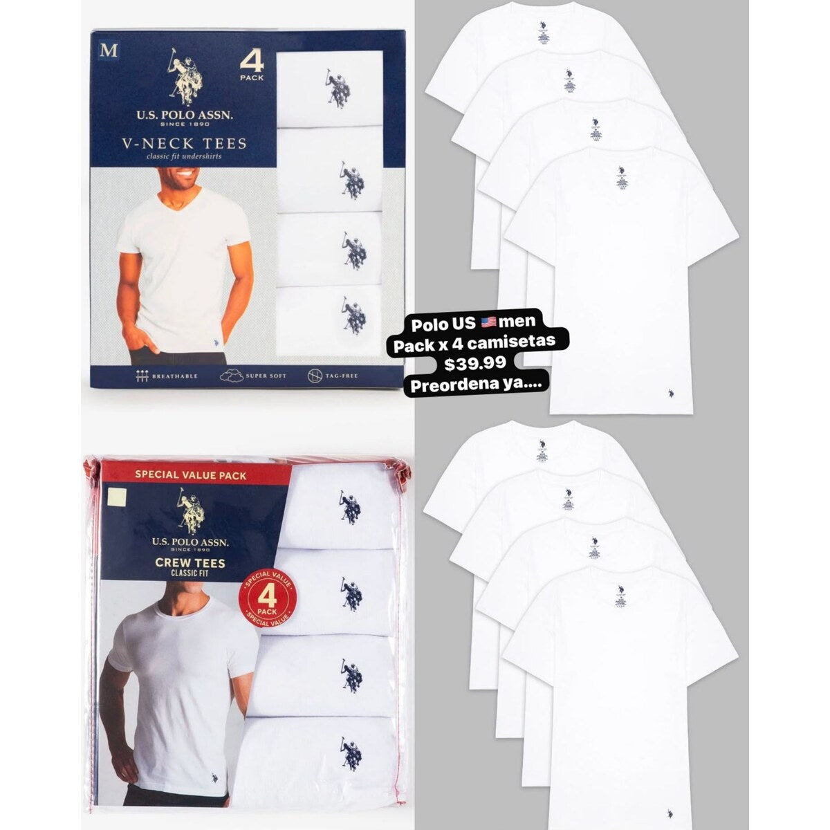 Pack de camisetas cuello V U.S. Polo Assn. para hombre - Modelo 011