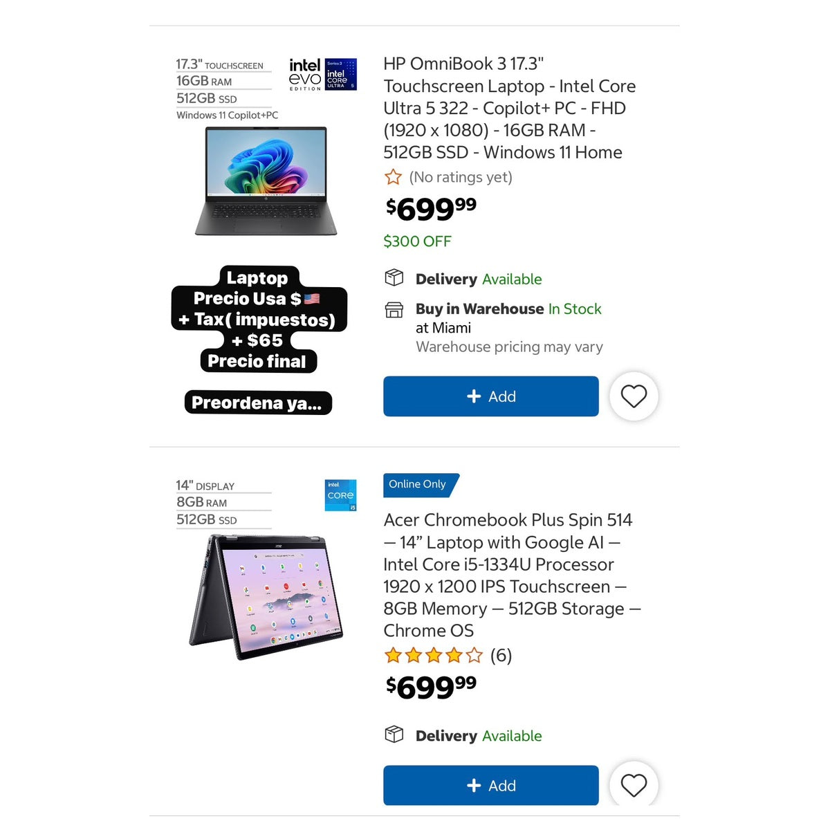 Laptop HP OmniBook 3 17.3 Intel Core Ultra 5 16GB/512GB - Precio USA + Tax + $65 envío - Moi Compras