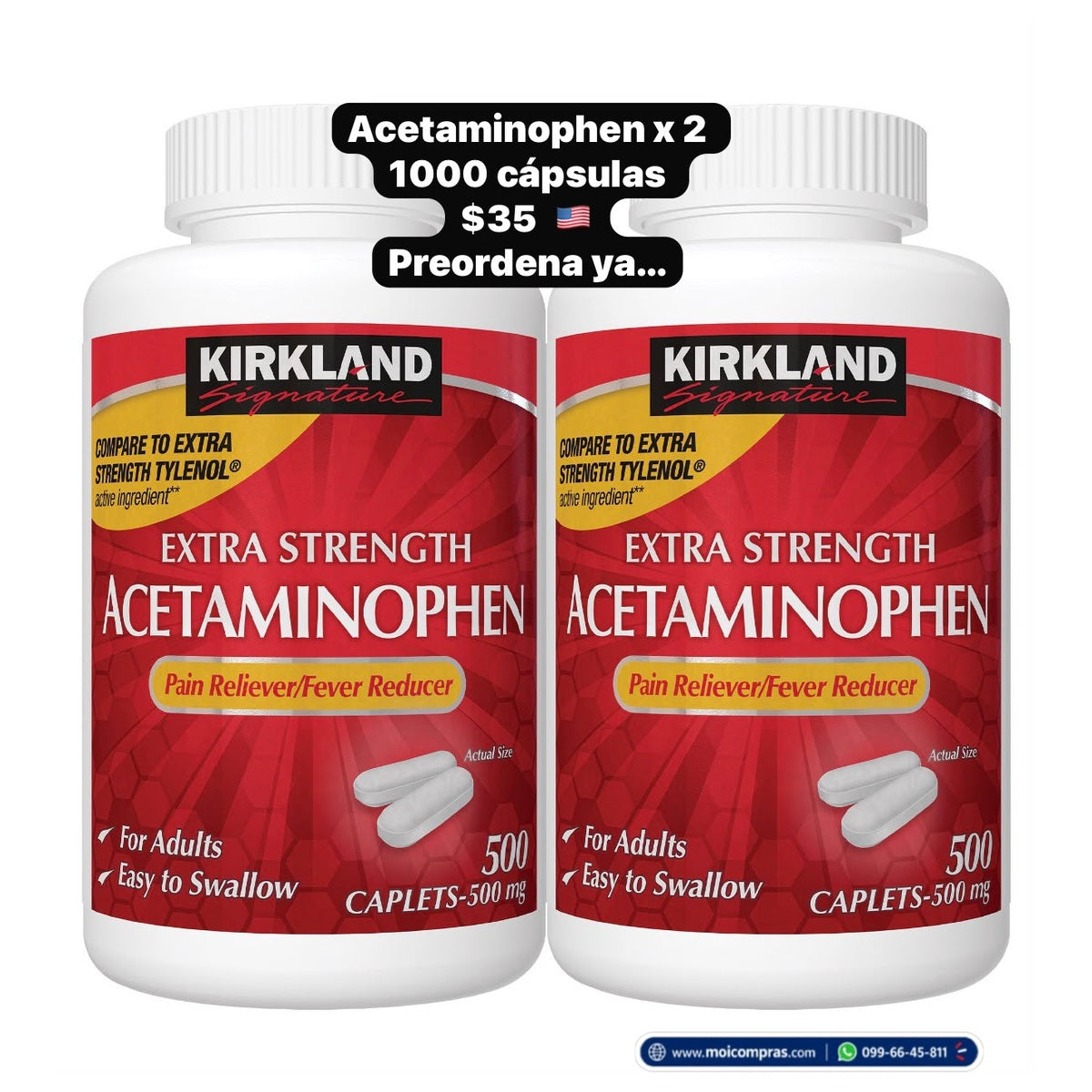Acetaminofén Kirkland x2 - 1000 cápsulas - Moi Compras